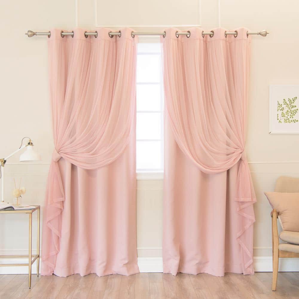 J&V Textiles Crystal Blush Textured Polyester Thermal 76 in. W x 84 in. L Grommet Blackout Curtain Panel (2-Set)