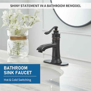 Single Hole Single Handle Low-Arc Bathroom Faucet With Pop-up Drain Assembly in Oil Rubbed Bronze