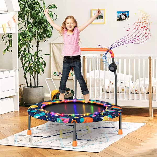 36 in. Mini Toddler Trampoline with LED Bluetooth Speaker Detachable Handle Kids Gifts