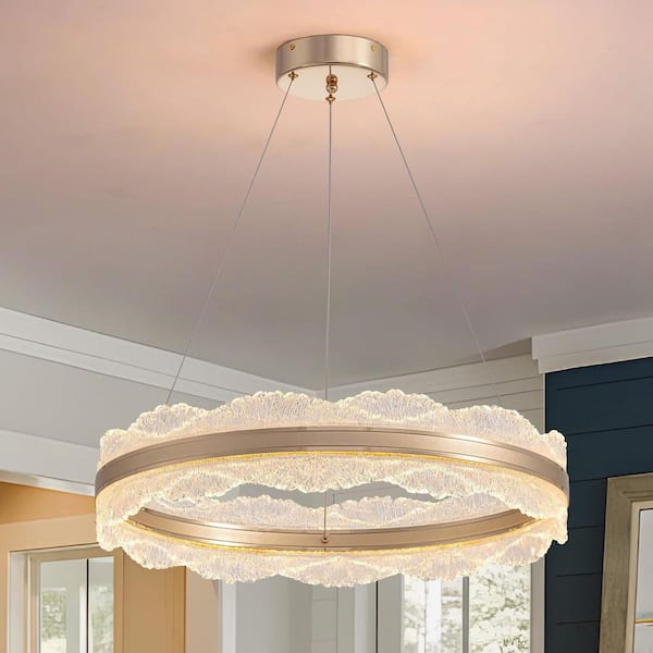 Modern 19.7in. Brass Dimmable LED 1-Light Ring Gold Crystal Chandelier Pendant for Dining Living Room Kitchen
