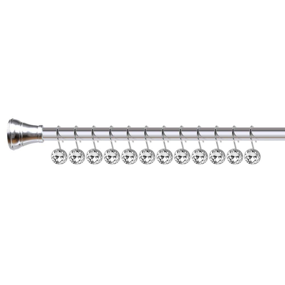 Polished Chrome Crystal Design Shower Curtain Hooks Set