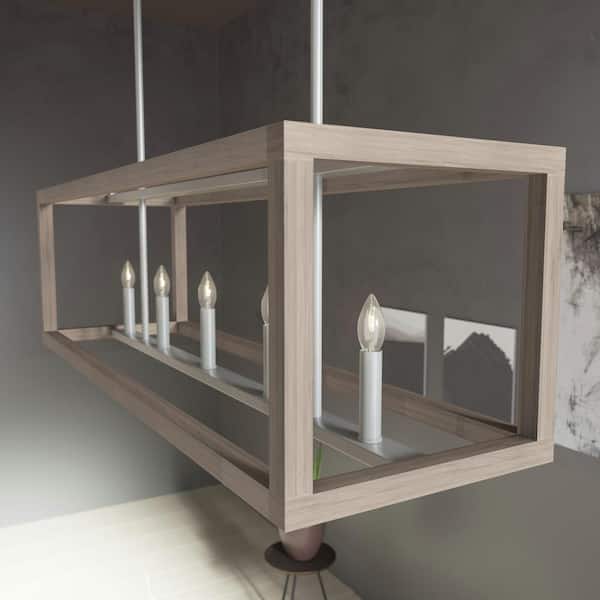 Hunter Squire Manor 6 Light Bleached Wood Linear Chandelier Kitchen Light