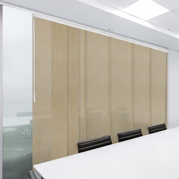 EMOH Wheat 110 in.- 153 in. W x 116 in. L Adjustable 7-Panel White Single Rail Panel Track with 23.5 in. Slates