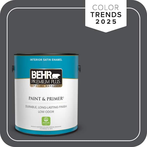 BEHR PREMIUM PLUS 1 gal. #PPU18-01 Cracked Pepper Satin Enamel Low Odor Interior Paint & Primer