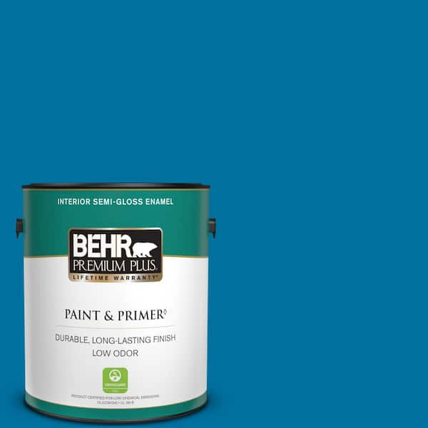 BEHR PREMIUM PLUS 1 gal. #550B-7 Blue Ocean Semi-Gloss Enamel Low Odor  Interior Paint & Primer 330001 - The Home Depot