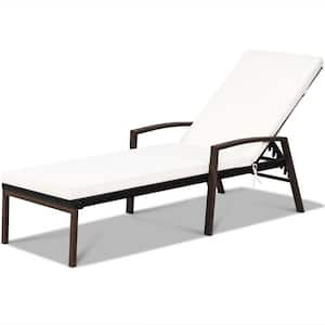1-Piece Metal Outdoor Chaise Lounge with White Cushions