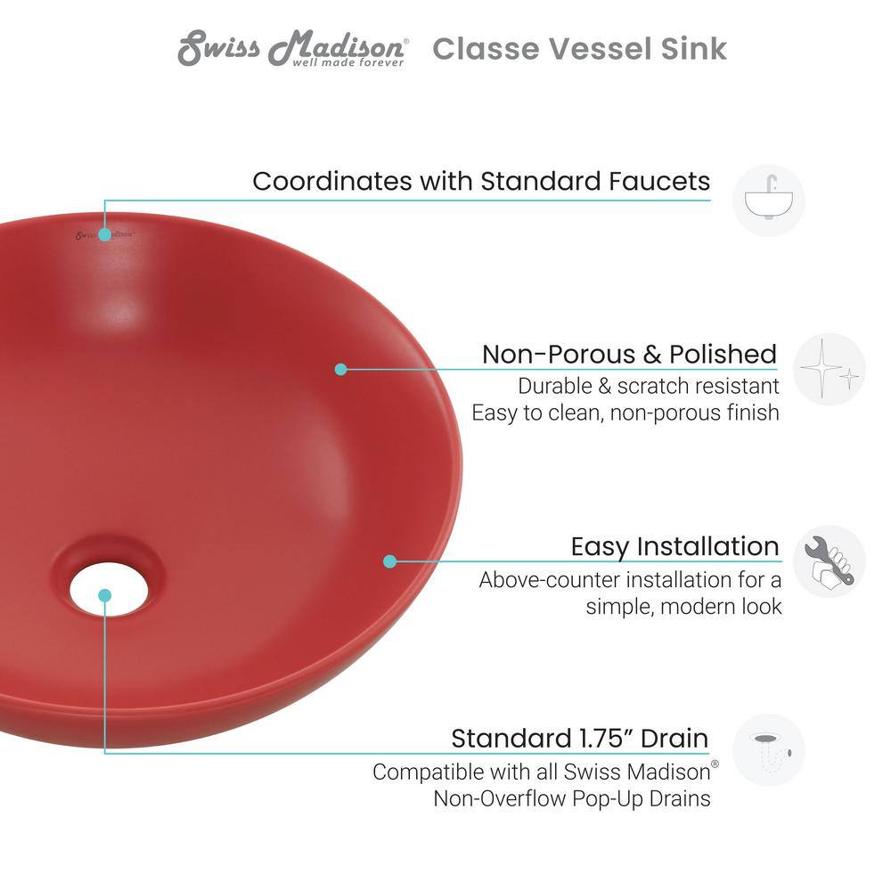 Matte Red Ceramic Above-Counter Vessel Sink, 15.3 in