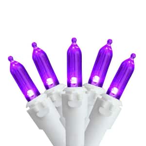 Set of 50 Purple LED Mini Christmas Lights with White Wire