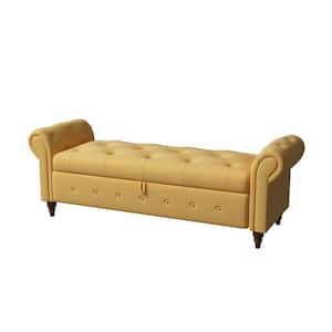 Nordic Yellow Fabric Bed Bench with Storage Compartment (25 in. H X 63 in. W X 22in. D)
