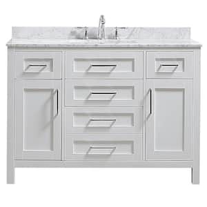 Riverdale 48 in. W x 21 in. D x 34 in. H Single Sink Bath Vanity in White with Carrara Marble Top