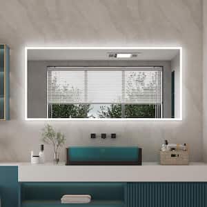 60 in. W x 28 in. H Rectangular Frameless Anti-Fog LED Light Wall Bathroom Vanity Mirror Frontlit and Backlit