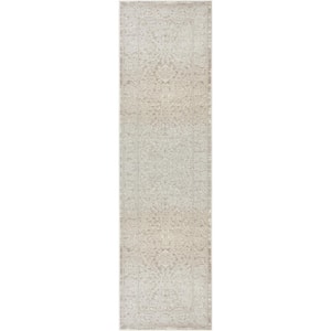 Renewed Ivory Beige 2 ft. x 8 ft. Distressed Traditional Runner Area Rug