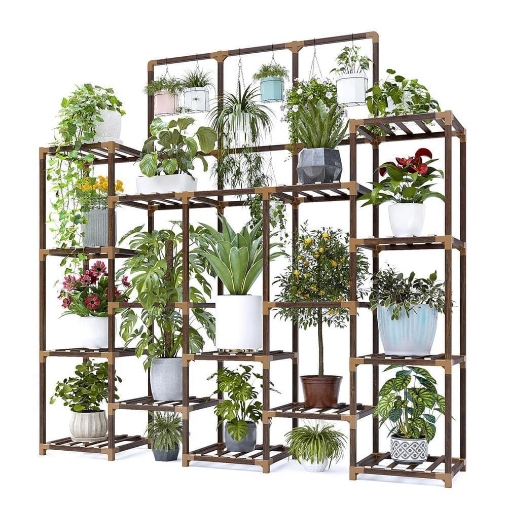 63''H Indoor/Outdoor Wood Plant Stand Tall Plant Stands with 7