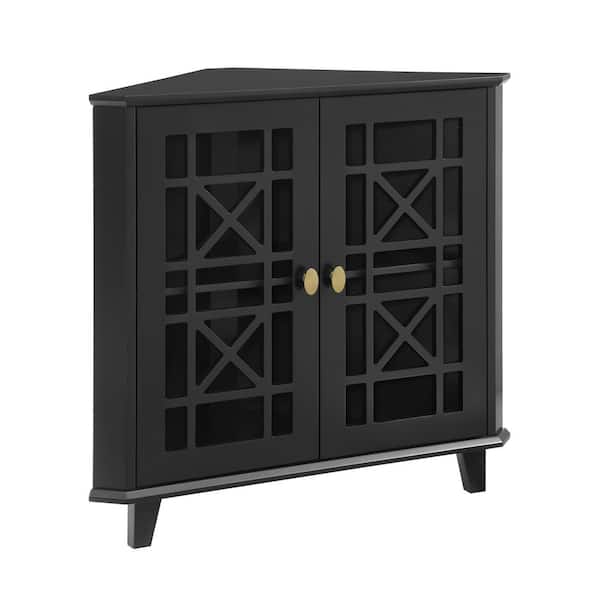 Fretwork Corner Accent Cabinet - Black