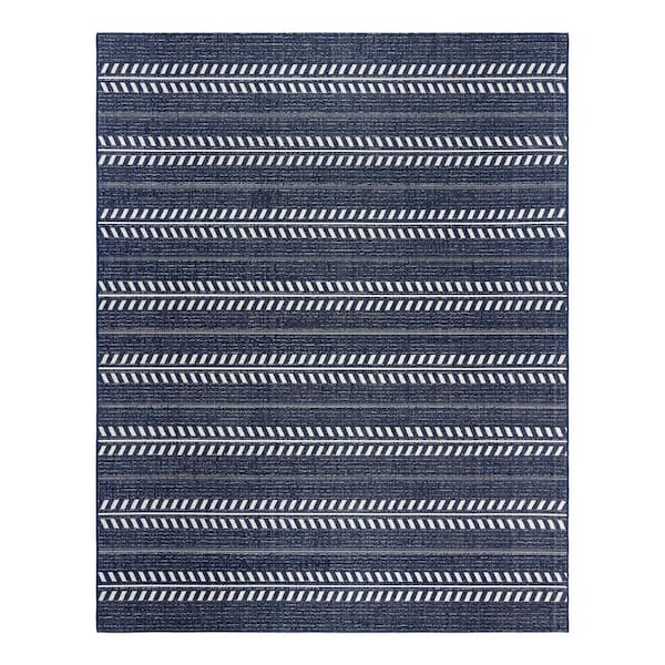 Paseo Moran Stripe Navy/White 8 ft. x 10 ft. Striped Indoor/Outdoor Area Rug