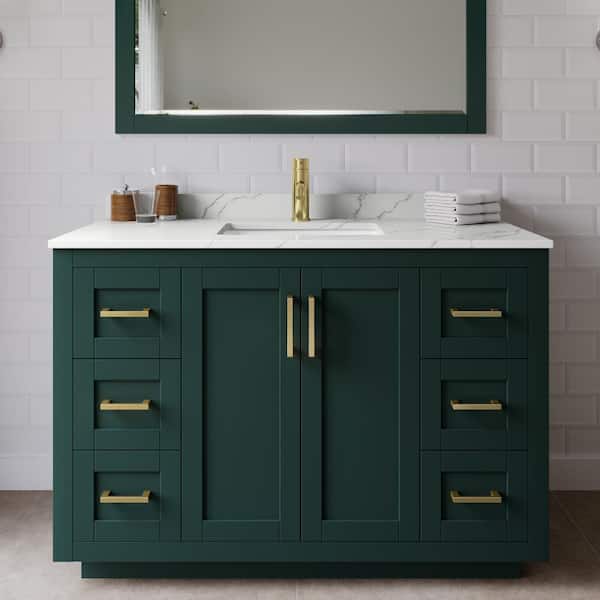 Wyndham Collection Miranda 48 in. W x 22 in. D x 33.75 in. H Single Bath Vanity in Green with Giotto Quartz Top and 46 in. Mirror