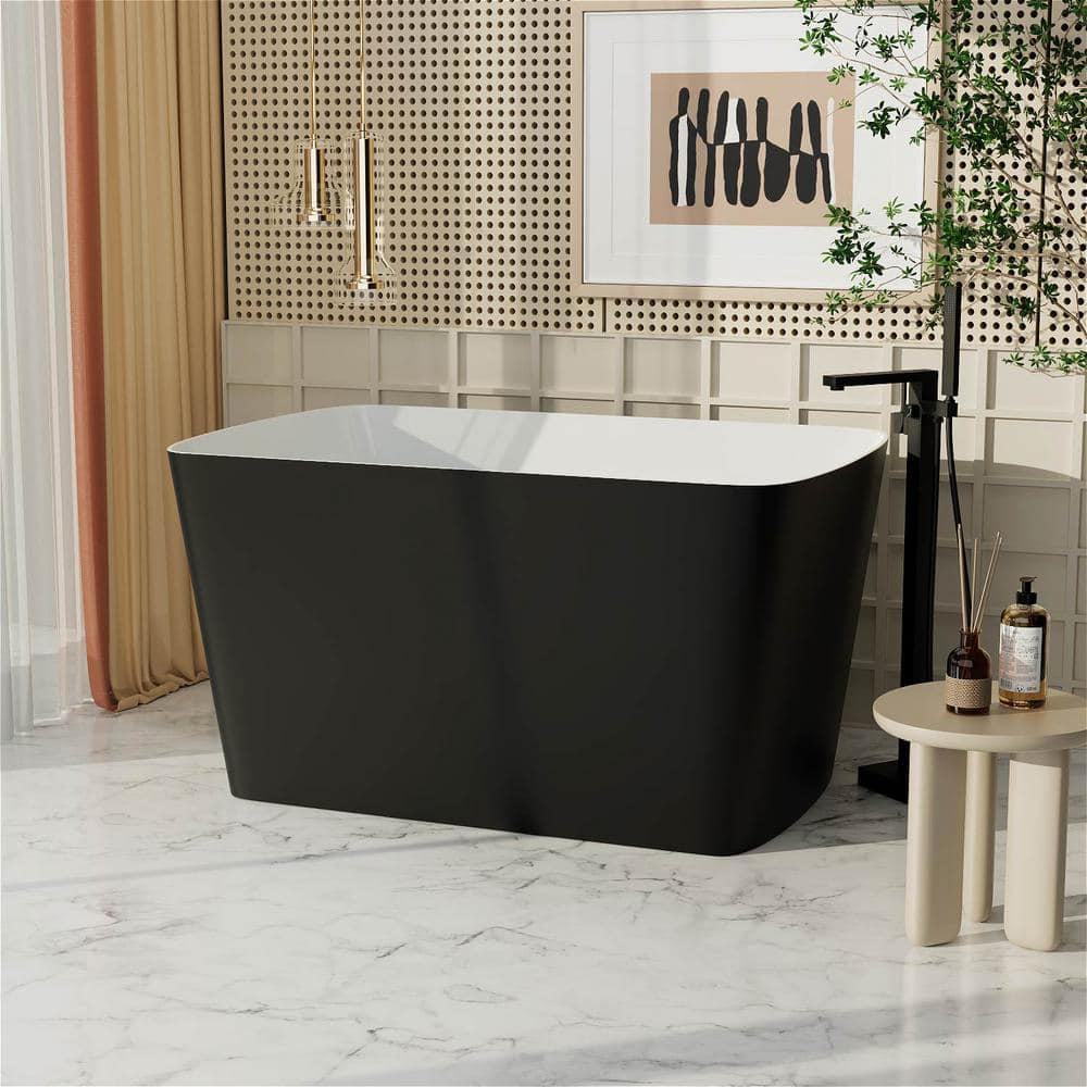 Mokleba 47 in.L x 27.55 in.W Japanese Soaking Acrylic Freestanding  Flatbottom Bathtub Right Drain with cUPC Certified in Black BTHDEB67270MBK  - The 