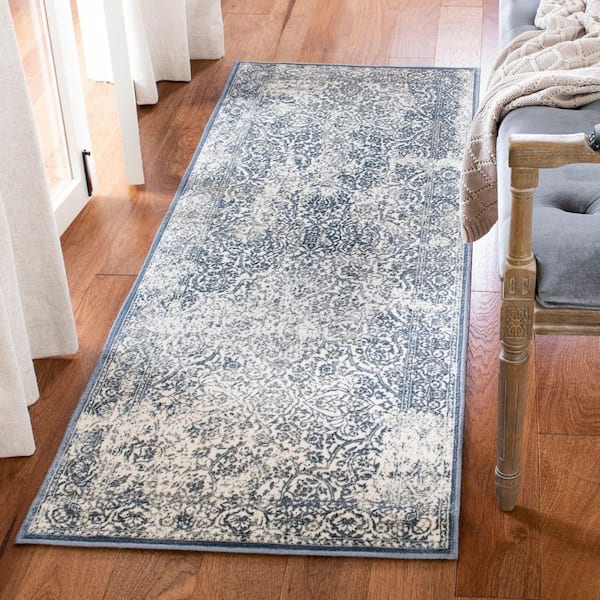 Noble 2 ft. x 6 ft. Blue/Ivory Distressed Oriental Runner Rug