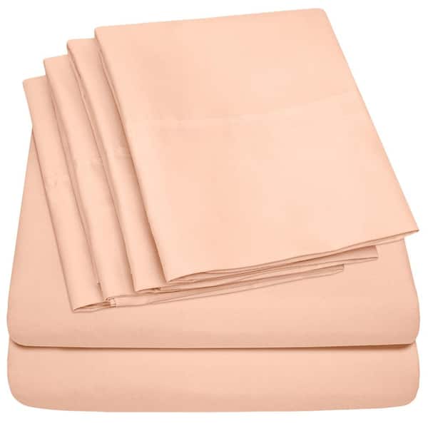 Sweet Home Collection 1500-Supreme Series 6-Piece Peach Solid Color Microfiber RV Queen Sheet Set