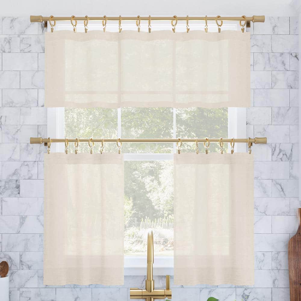 Ivory Light-Filtering Linen Blend Cafe Curtain Pair 56" x 24"