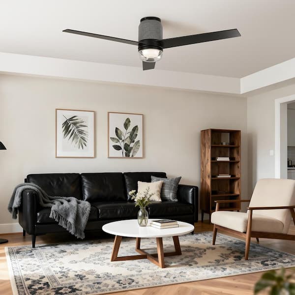 52 in. Matte Black Flush Mount Standard Ceiling Fan with RGB LED Lights and Remote/APP Control