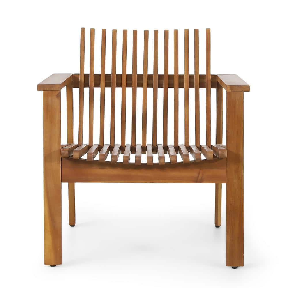 Teak Acacia Wood Slatted Club Chair with Armrests