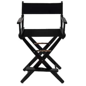 24 in. Extra-Wide Black Wood Frame/Black Canvas Seat Folding Directors Chair