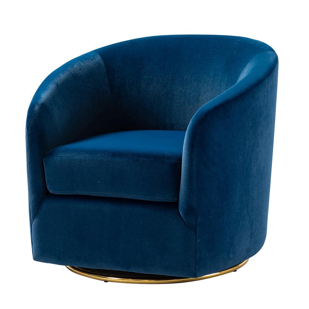 JAYDEN CREATION Estefan Navy Comfy Velvet Swivel Barrel Chair with ...