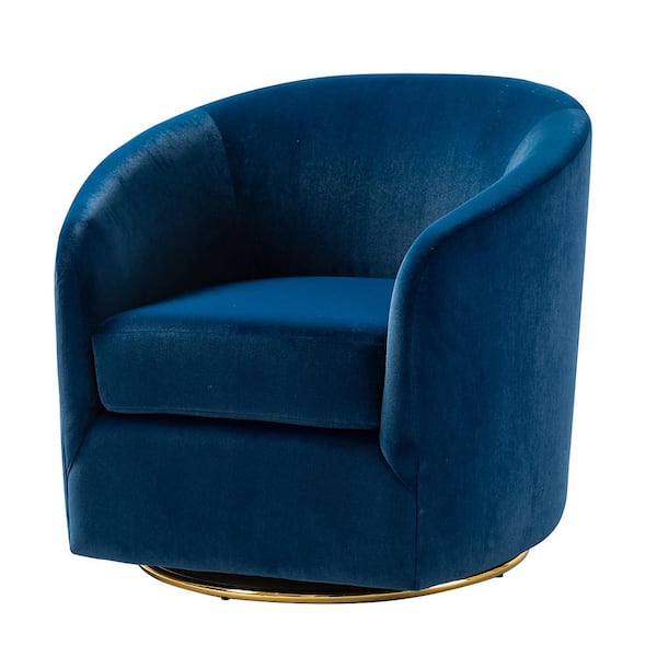 JAYDEN CREATION Estefan Navy Comfy Velvet Swivel Barrel Chair with Metal Base