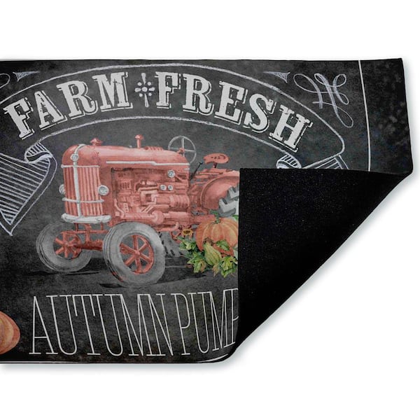 Autumn Tractor Chalkboard Pumpkins Black 18 in. x 30 in. Polyester Non-Slip Outdoor Door Mat