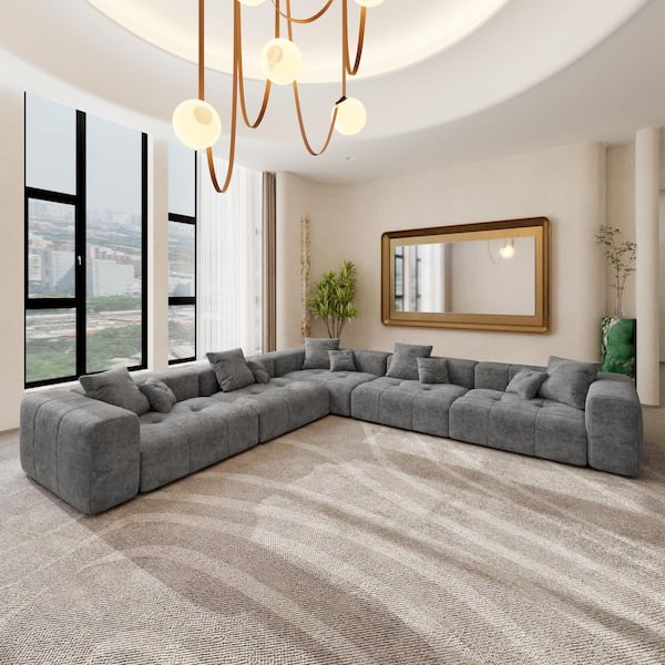 J&E Home 144.1 in. 6-Piece Oversized Deep Seat Linen Modular 