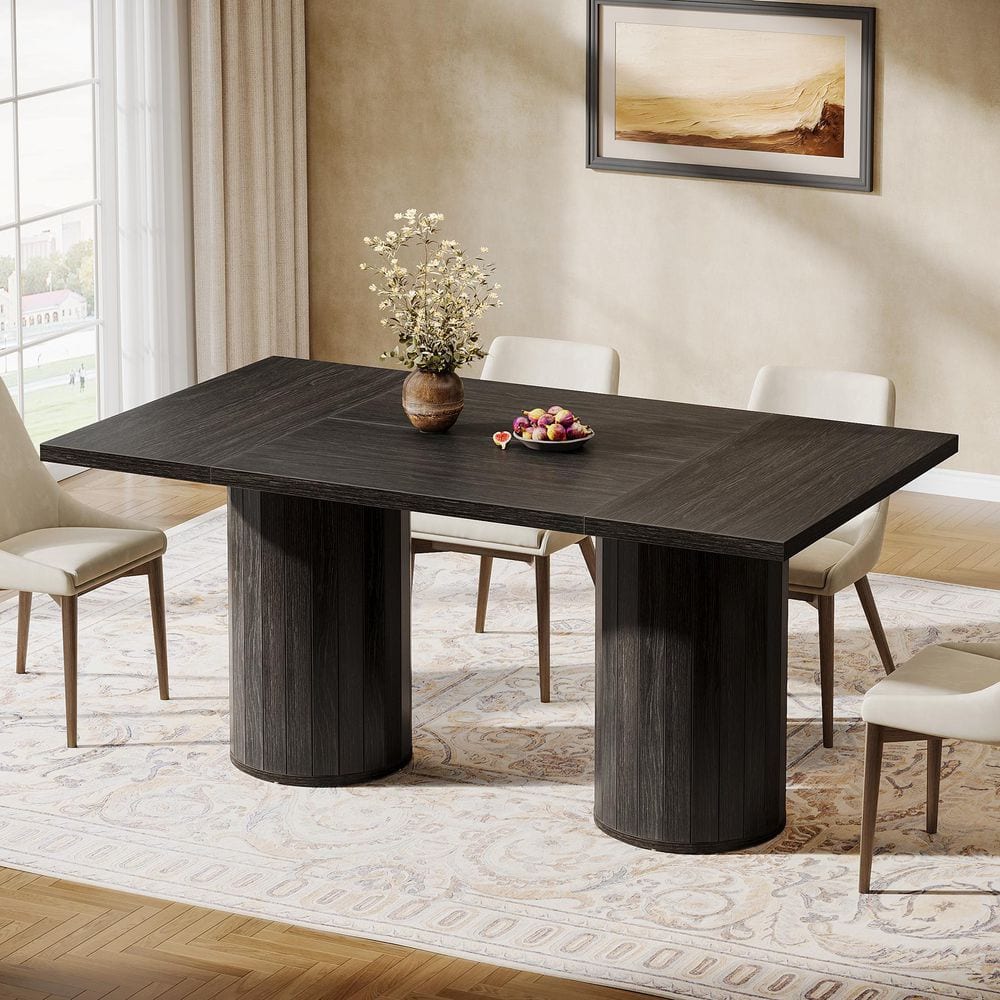 BYBLIGHT Sealey Black Wood 63 in. Pedestal Dining Table Kitchen Table Seats-6 BB-RY0272-SJH ...