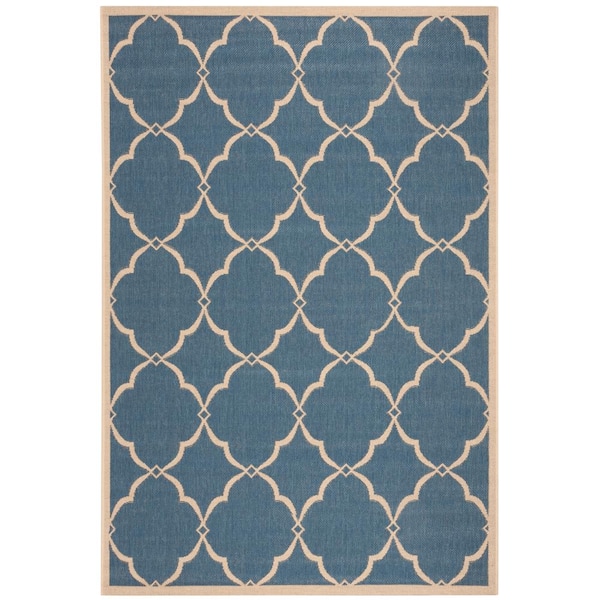 SAFAVIEH Beach House Blue/Creme Doormat 2 ft. x 4 ft. Trellis Geometric Indoor/Outdoor Area Rug