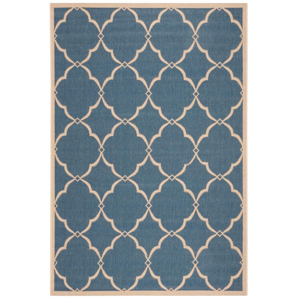 Beach House Blue and Creme Synthetic Rectangular Area Rug 6'7"x9'2"