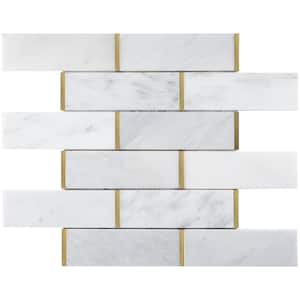 Natural Blanco White Gold 11.86 in. x 11.54 in. Brick Joint Polished Marble Mosaic Tile (9.5 sq. ft./Case)