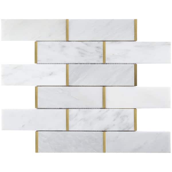 MOLOVO Natural Blanco White Gold 11.86 in. x 11.54 in. Brick Joint Polished Marble Mosaic Tile (9.5 sq. ft./Case)