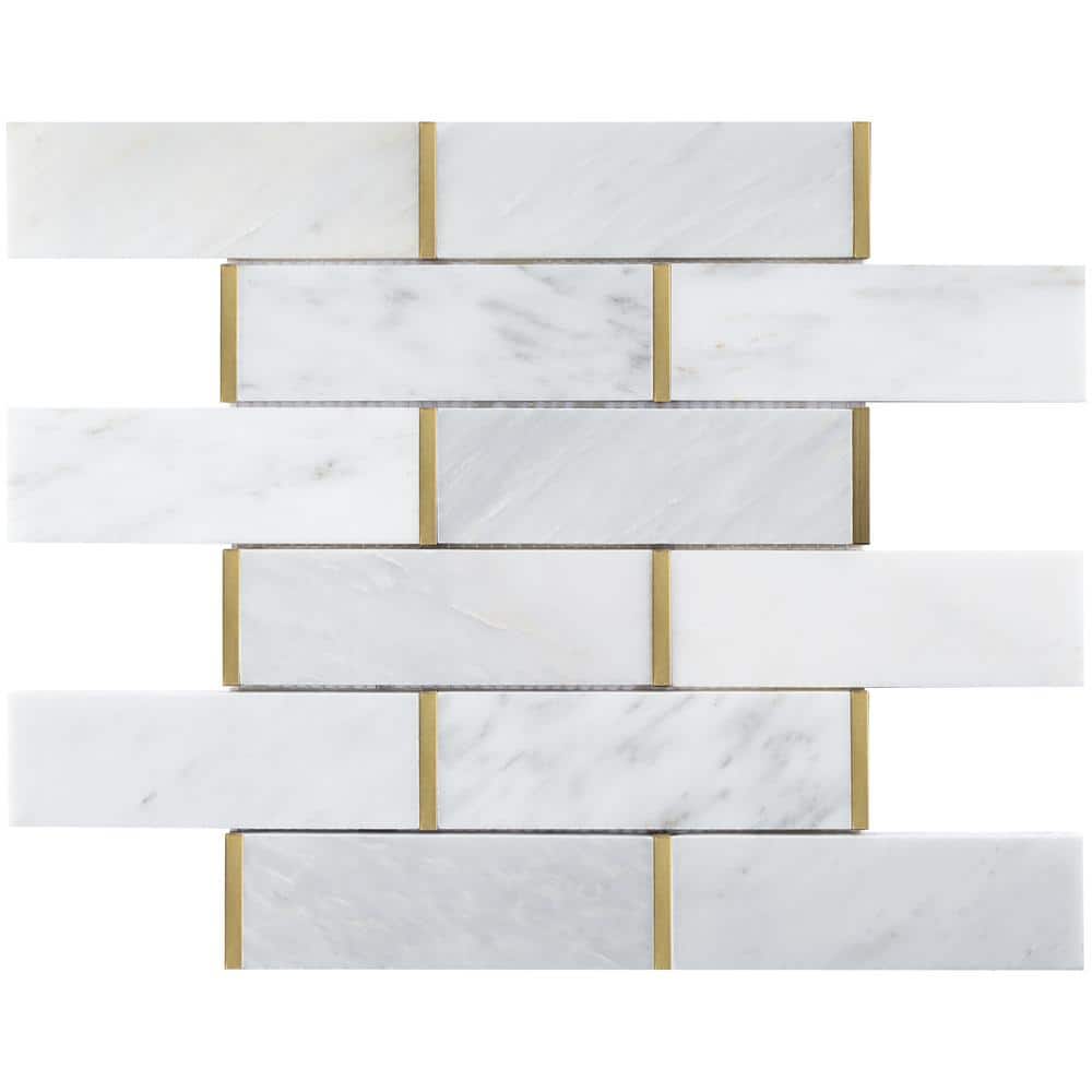 Natural Blanco White Gold 11.86 in. x 11.54 in. Brick Joint Polished Marble Mosaic Tile Sample price history on PriceWatchPro