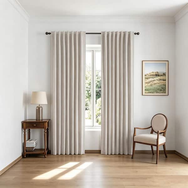 Ivory Polyester 42 in. W x 84 in. L Pinch Pleat 100% Blackout