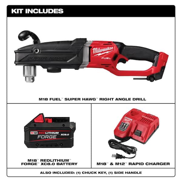 M18 FUEL 18V Lith-Ion Brushless Cordless GEN 2 SUPER HAWG 1/2 in. Right Angle Drill w/ FORGE 8. 0Ah Battery & Charger