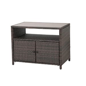 Brown Rectangle Rattan Wicker UV Resistant Outdoor Coffee Table with Open Shelf