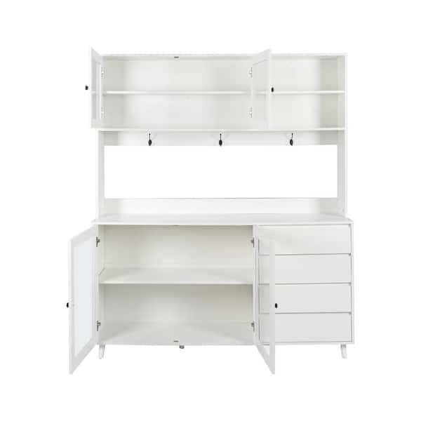 Lycvki 74.8 in. Wood Pantry Organizer with 4 Doors, 4 Drawers & Microwave Shelf in White