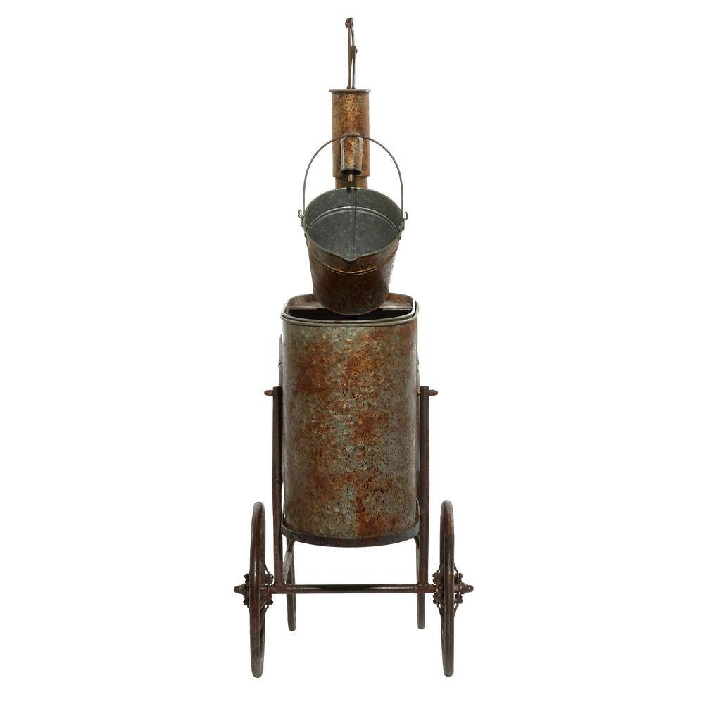 Vintage Brown Metal Hand Pump Fountain with Pail and Tub