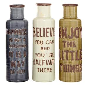 Brown Believe, Happiness, and Enjoy Ceramic Decorative Vase (Set of 3)