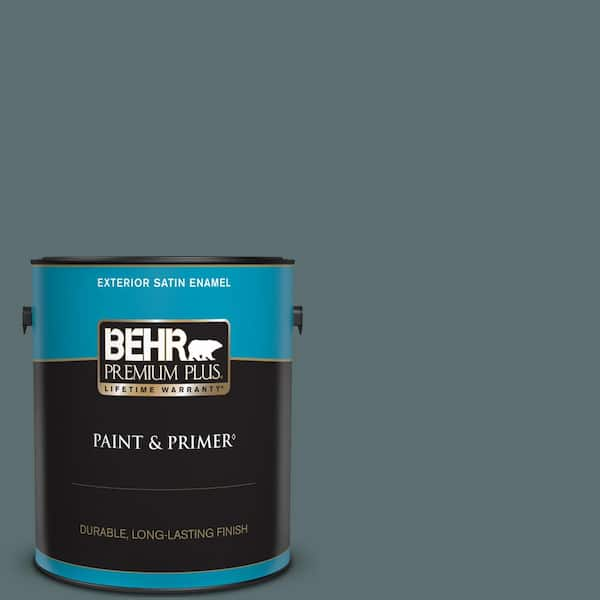 BEHR PREMIUM PLUS 1 gal. #ECC-58-3 Unreal Teal Satin Enamel Exterior Paint & Primer