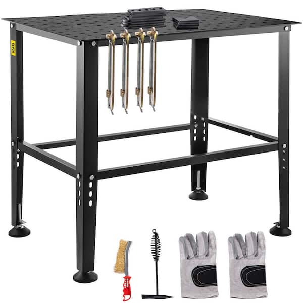 VEVOR 36 in. x 24 in. Welding Table 600 lbs.Adjustable Sawhorse Workbench Carbon Steel 0.12 in. Thick with Accessories, Gray