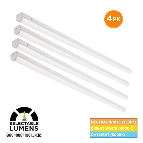 4-Pack 8 ft. Commercial Integrated LED White Strip Light Fixture Selectable 3500K/4000K/5000K, 6000/8000/11000 Lumens