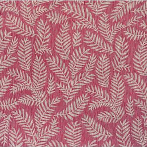 Nevis Palm Frond Fuchsia/Light Gray 5 ft. Square Indoor/Outdoor Area Rug