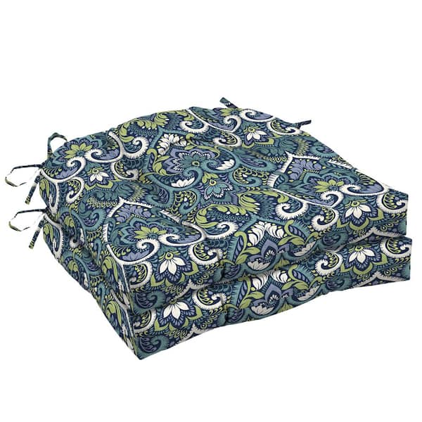 Photo 1 of 20 in. x 18 in. Sapphire Aurora Blue Damask Rectangle Outdoor Seat Cushion (2-Pack)