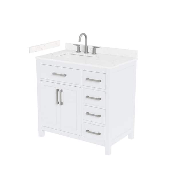 Beckett 36 in. Single Freestanding White Bath Vanity with Carrara Cultured Marble Top