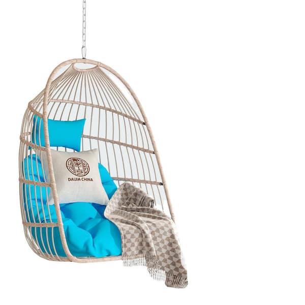 29.13 in. W Plastic Outdoor Garden Porch Swings with Blue Cushions